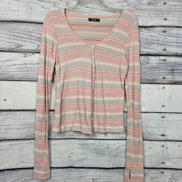 Michael Lauren M Chevron Stripe Button Front Long Sleeve - Picture 2 of 9